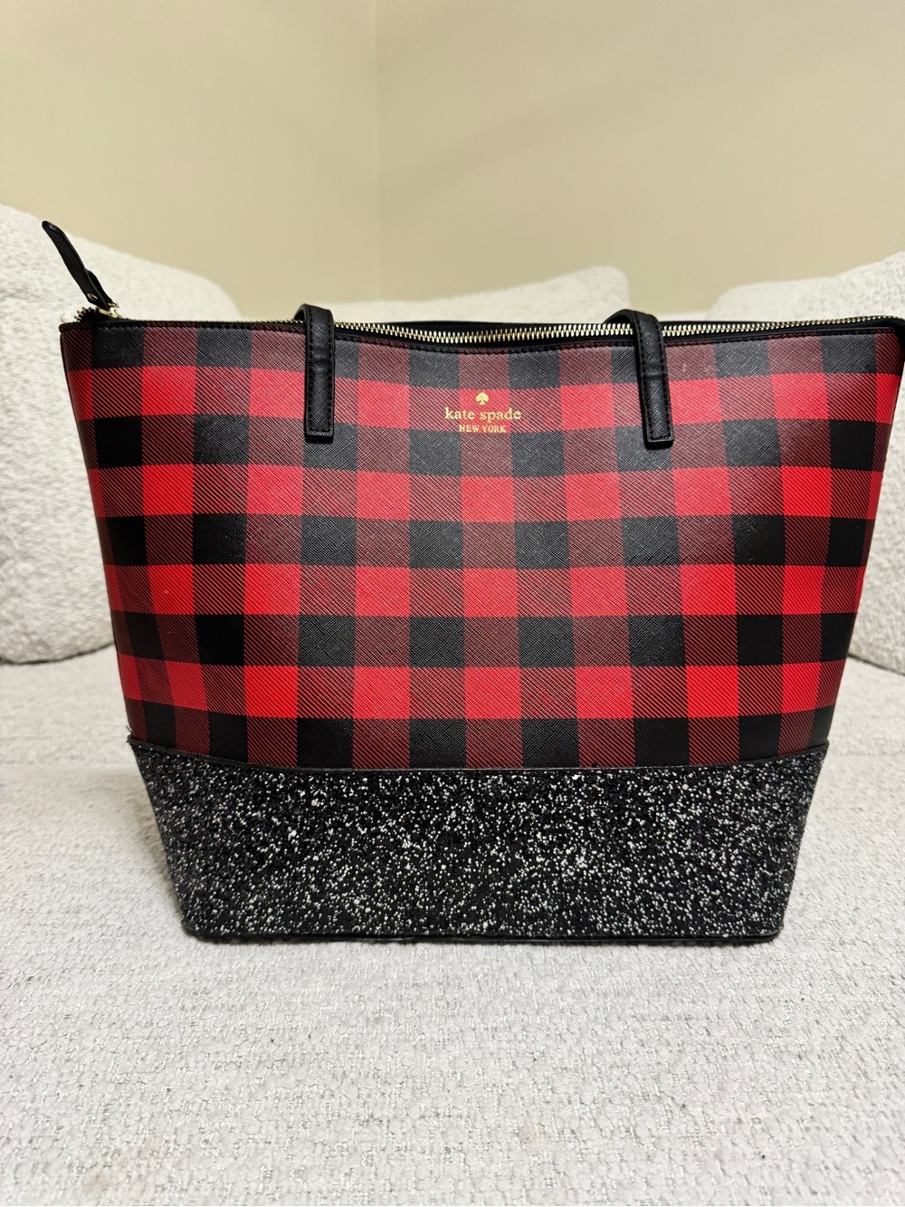 Kate Spade Buffalo Plaid Black And Silver Glitter Set Tote Wallet Cardholder - Picture 7 of 16